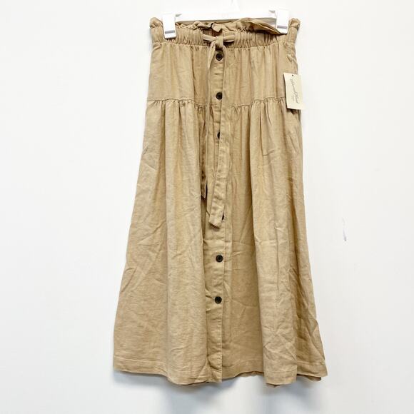 Universal Thread Women's Tan Tie Waist Button Front Midi Skirt Size XS - Picture 2 of 6